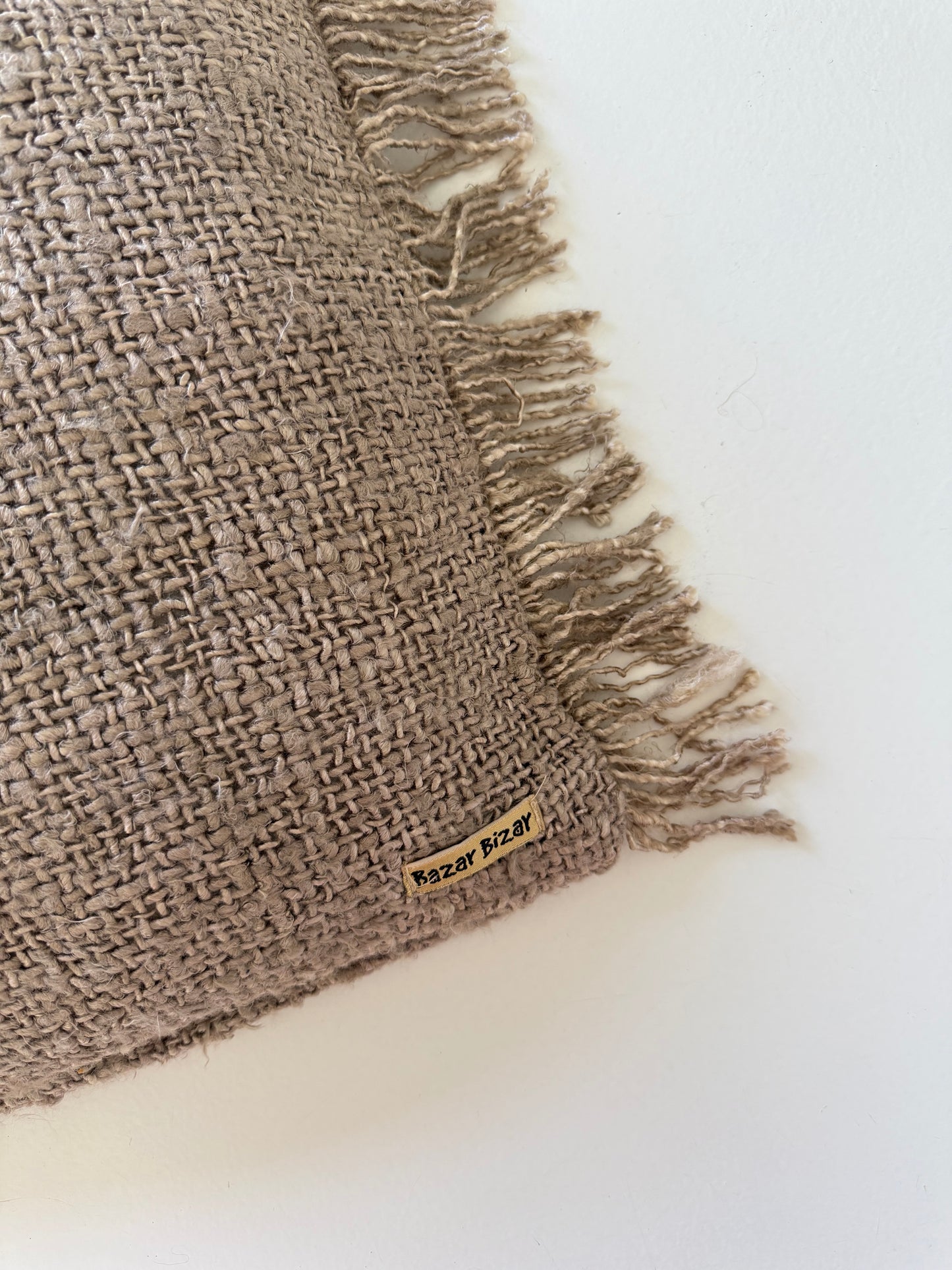 Cotton Cushion Cover with Fringes in Natural Brown