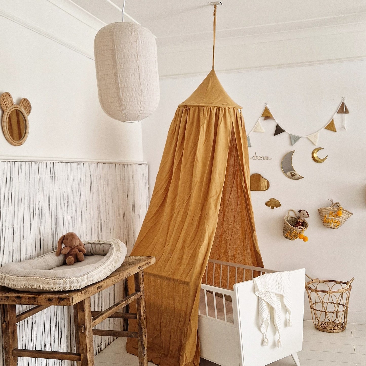 Linen lantern hanging lamp Lenn L Natural