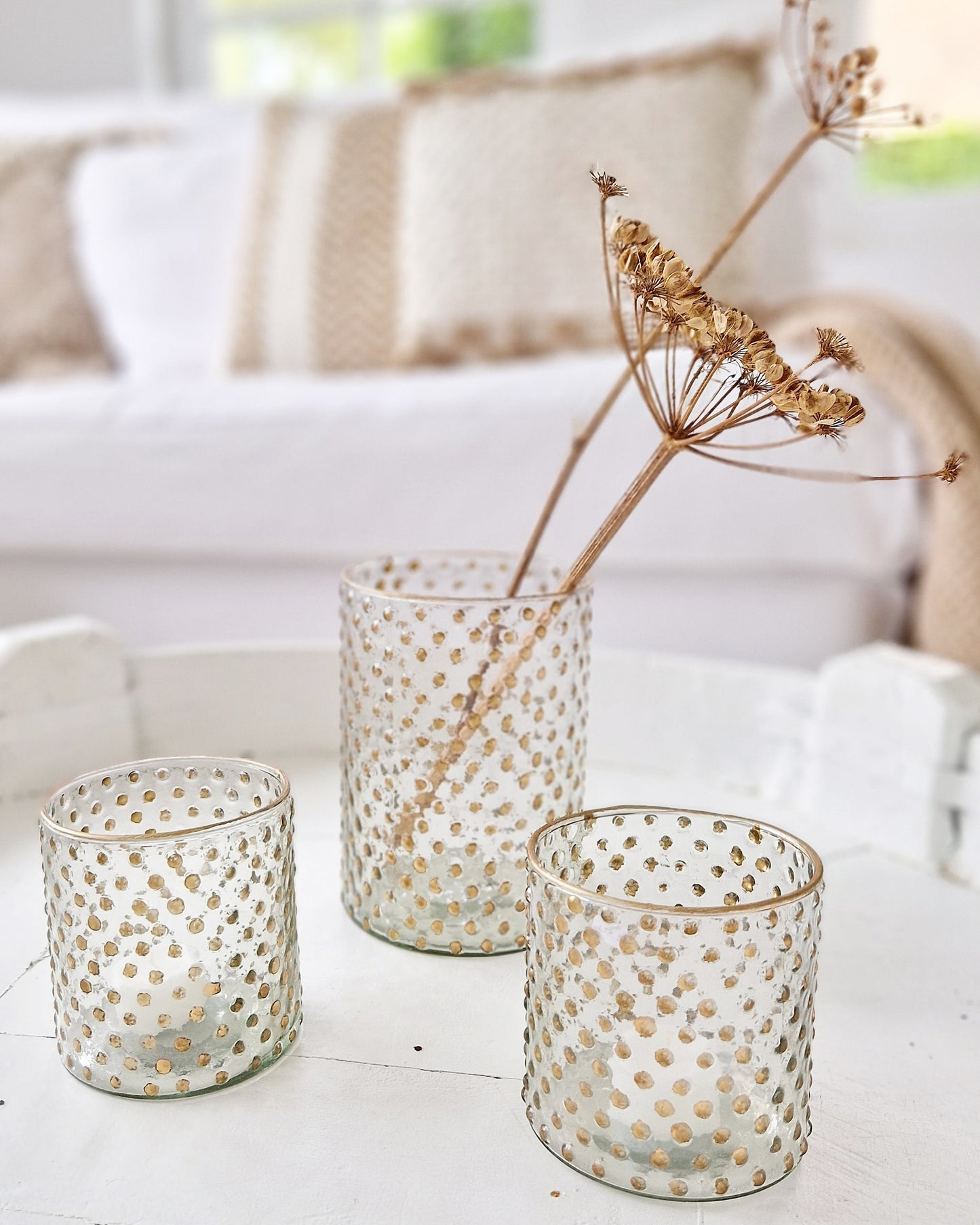 Tea light holder Golden dot 17cm