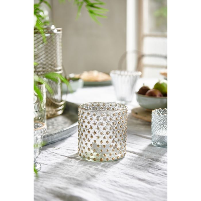 Tea light holder golden dot 10.5 cm