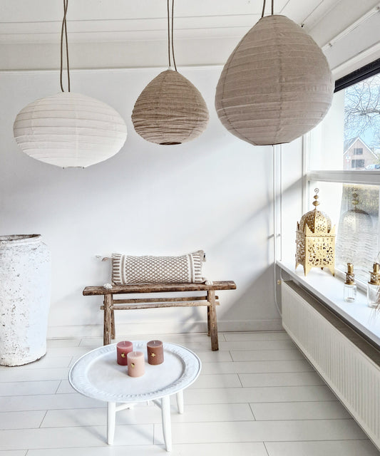 Linen lantern lamp White Ufo with frame