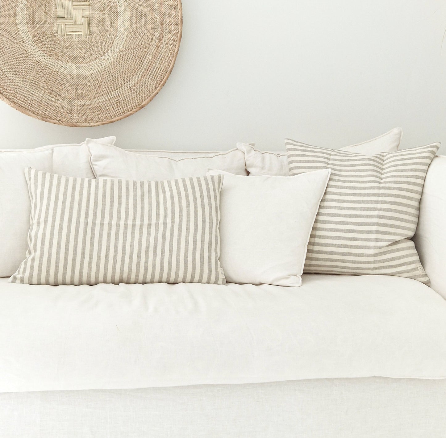 Linen cushion cover Striped Off-White/Natural 50x50