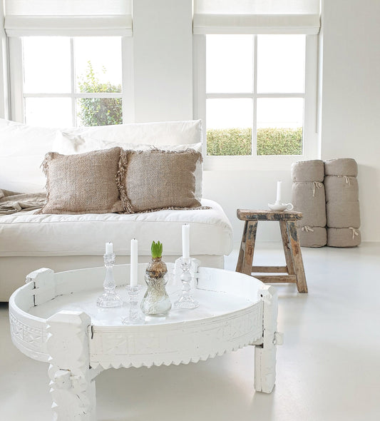 Cushion cover Beige with fringes