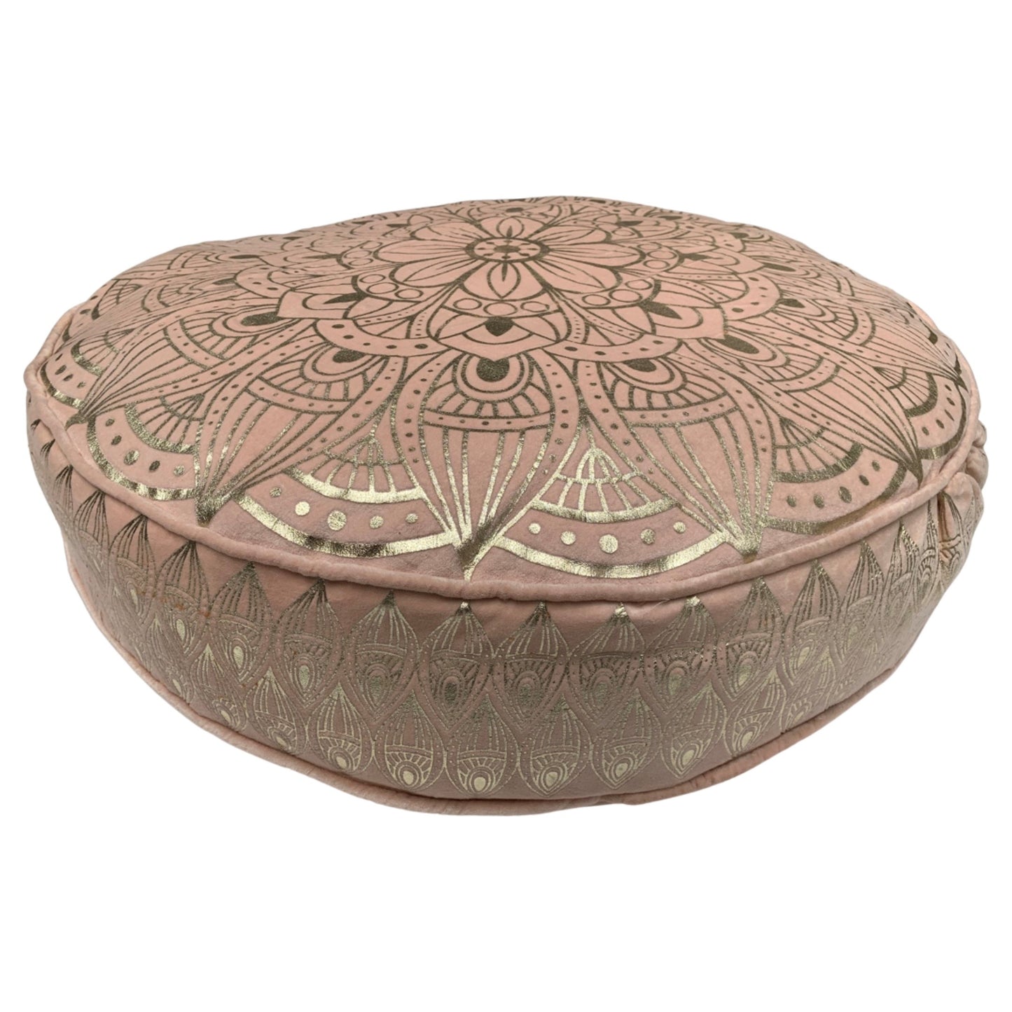 Floor cushion velvet Pastel pink with golden Lotus print