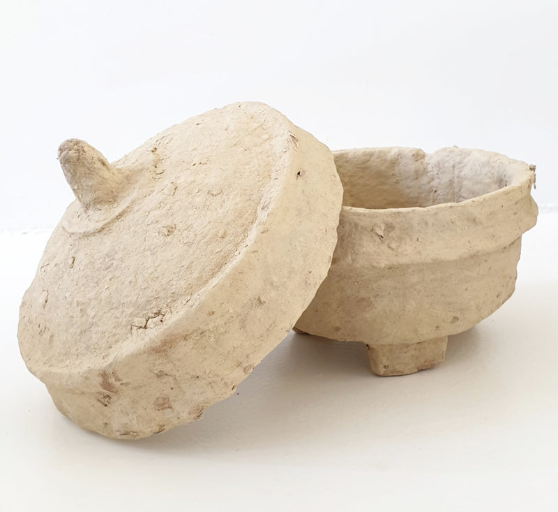 Papier-mâché pot natural with lid