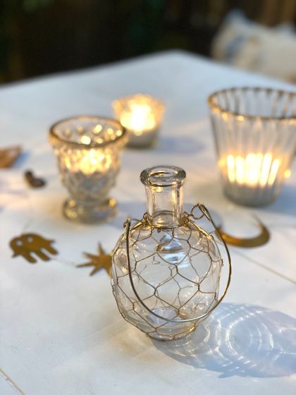 Hanging vase/wind-light with gold thread