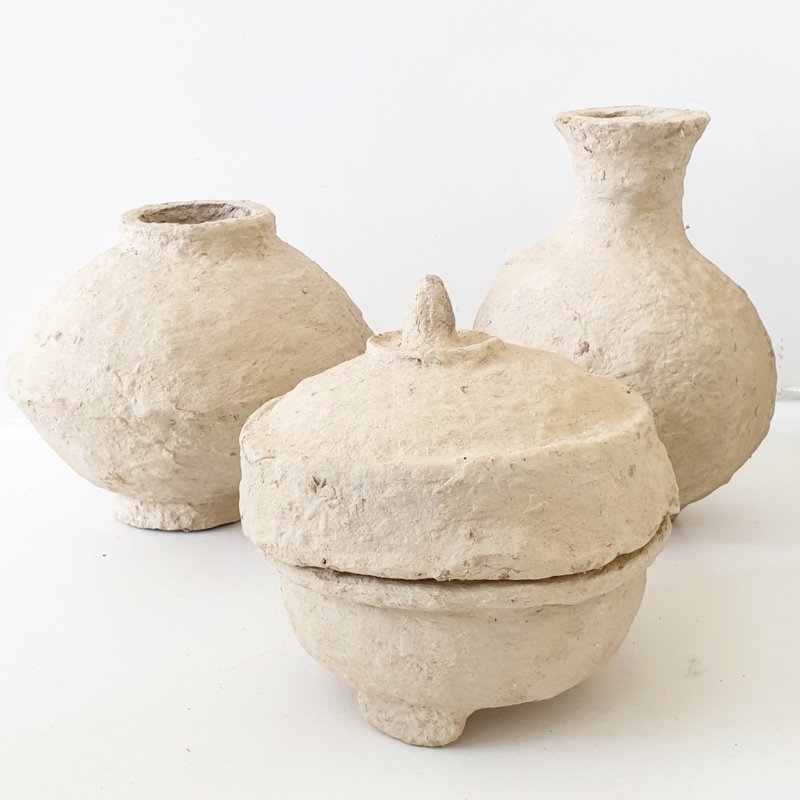 Papier-mâché pot natural with lid