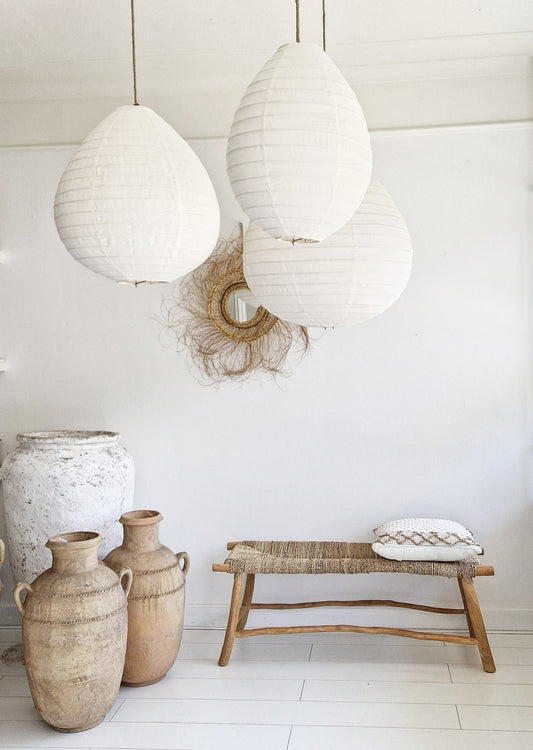 Linen lantern lamp White Large