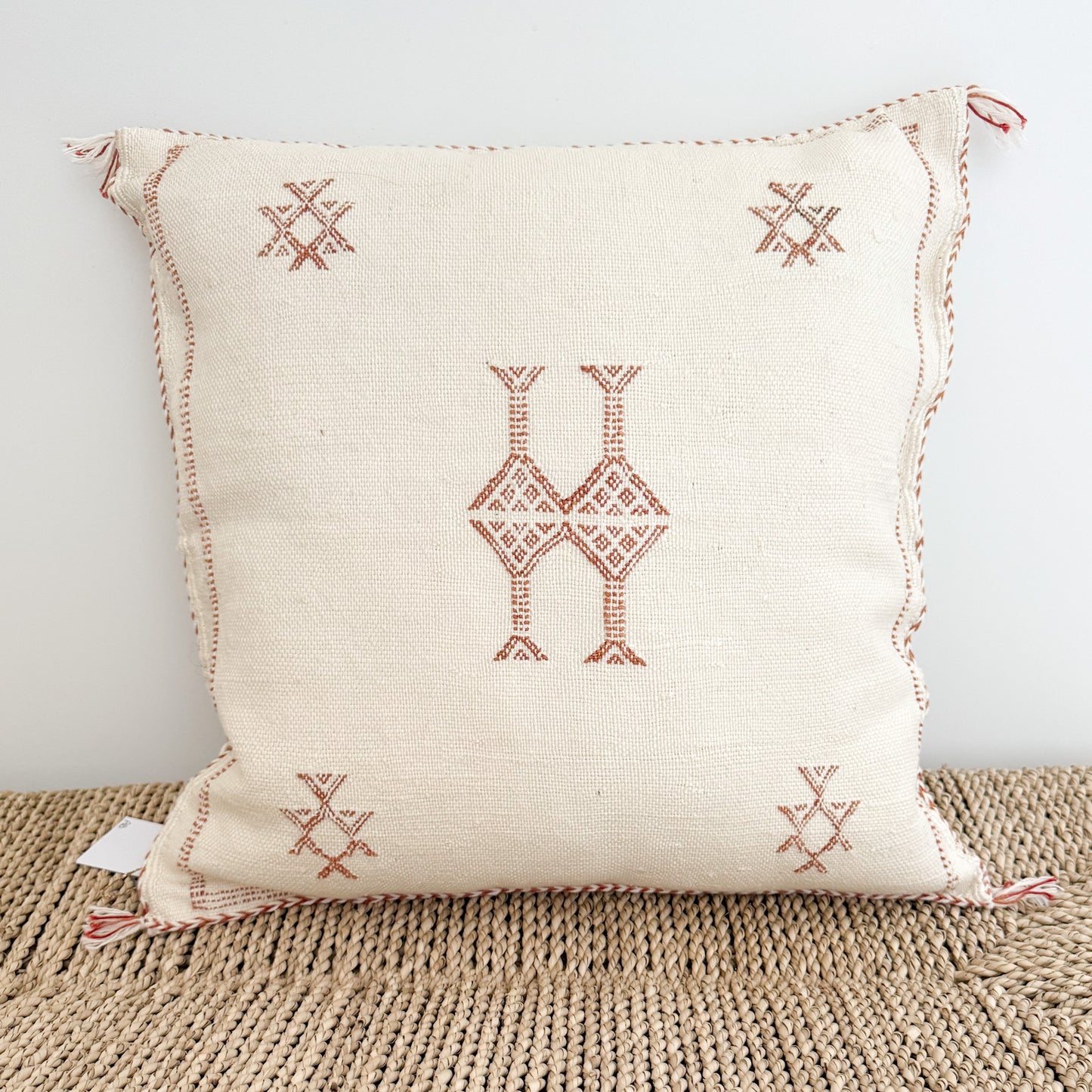Marokkaanse kussenhoes Sabra Silk Off white met terracotta bruin patroon