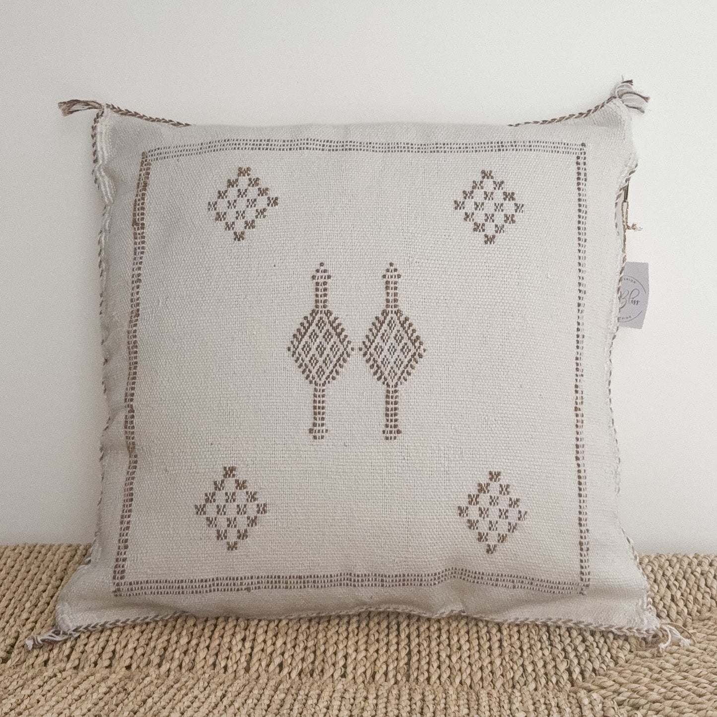 Marokkaanse kussenhoes Sabra Silk Off white met bruin patroon