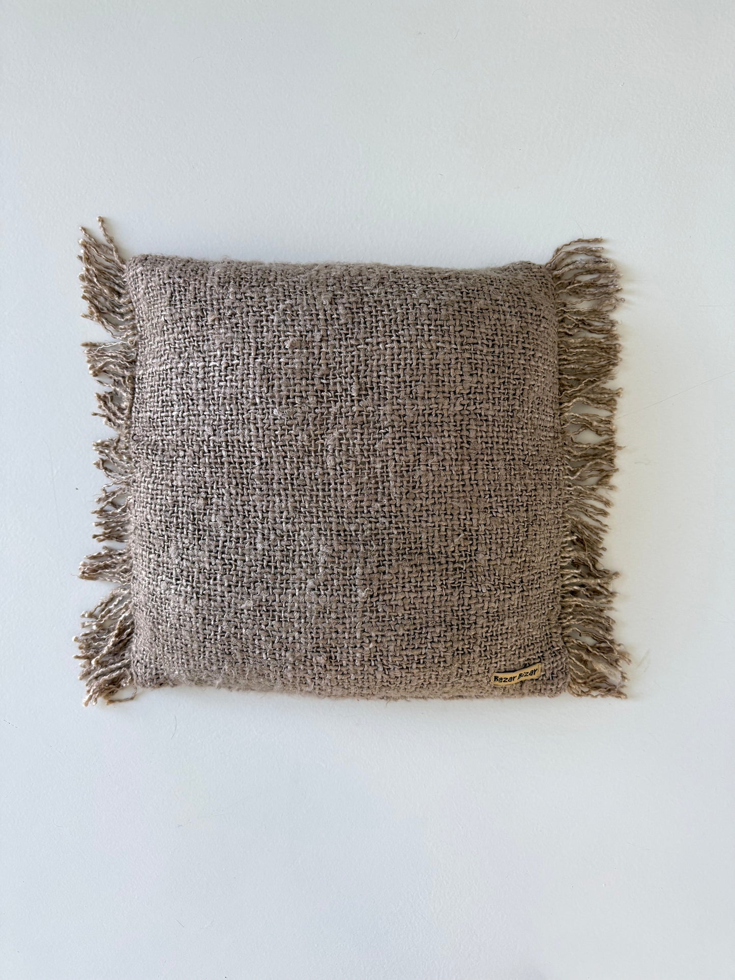 Cotton Cushion Cover with Fringes in Natural Brown