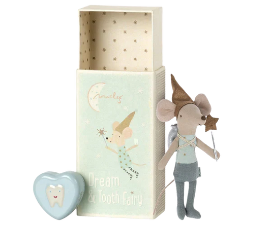 Maileg Tooth fairy mouse in matchbox blue