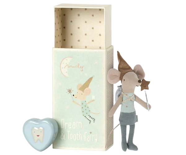 Maileg Tooth fairy mouse in matchbox blue