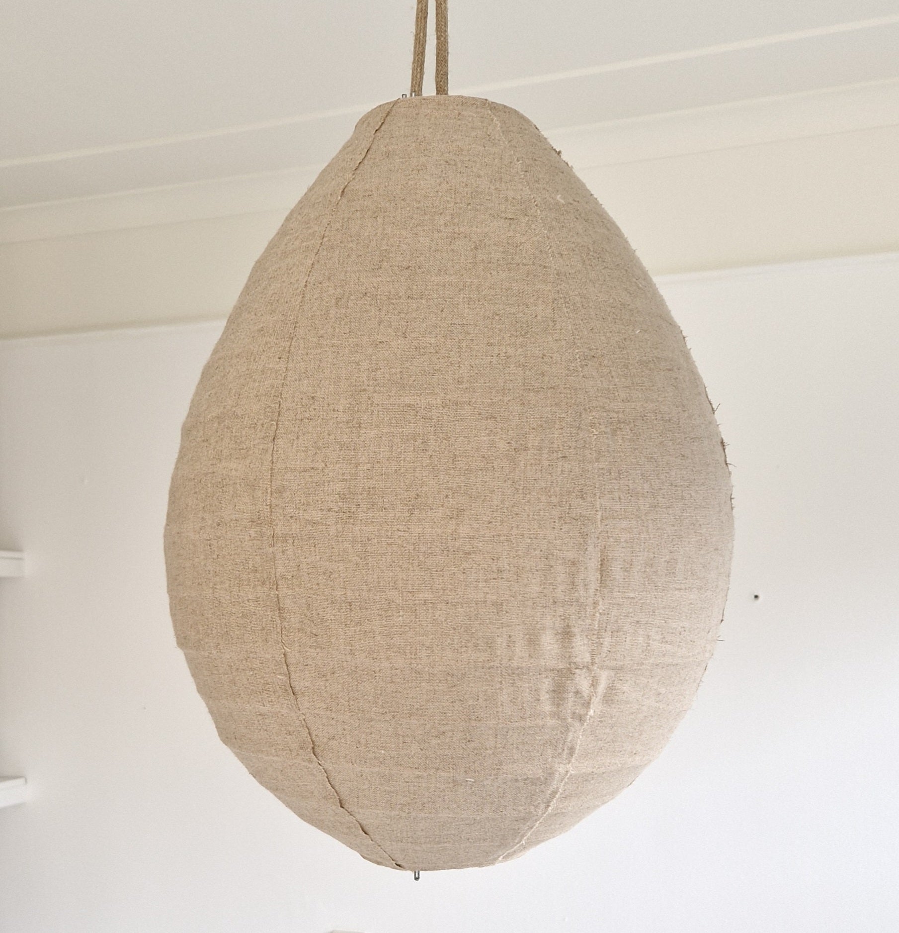 Linnen Lampion hanglamp met frame in de kleur Sand en de maat Small