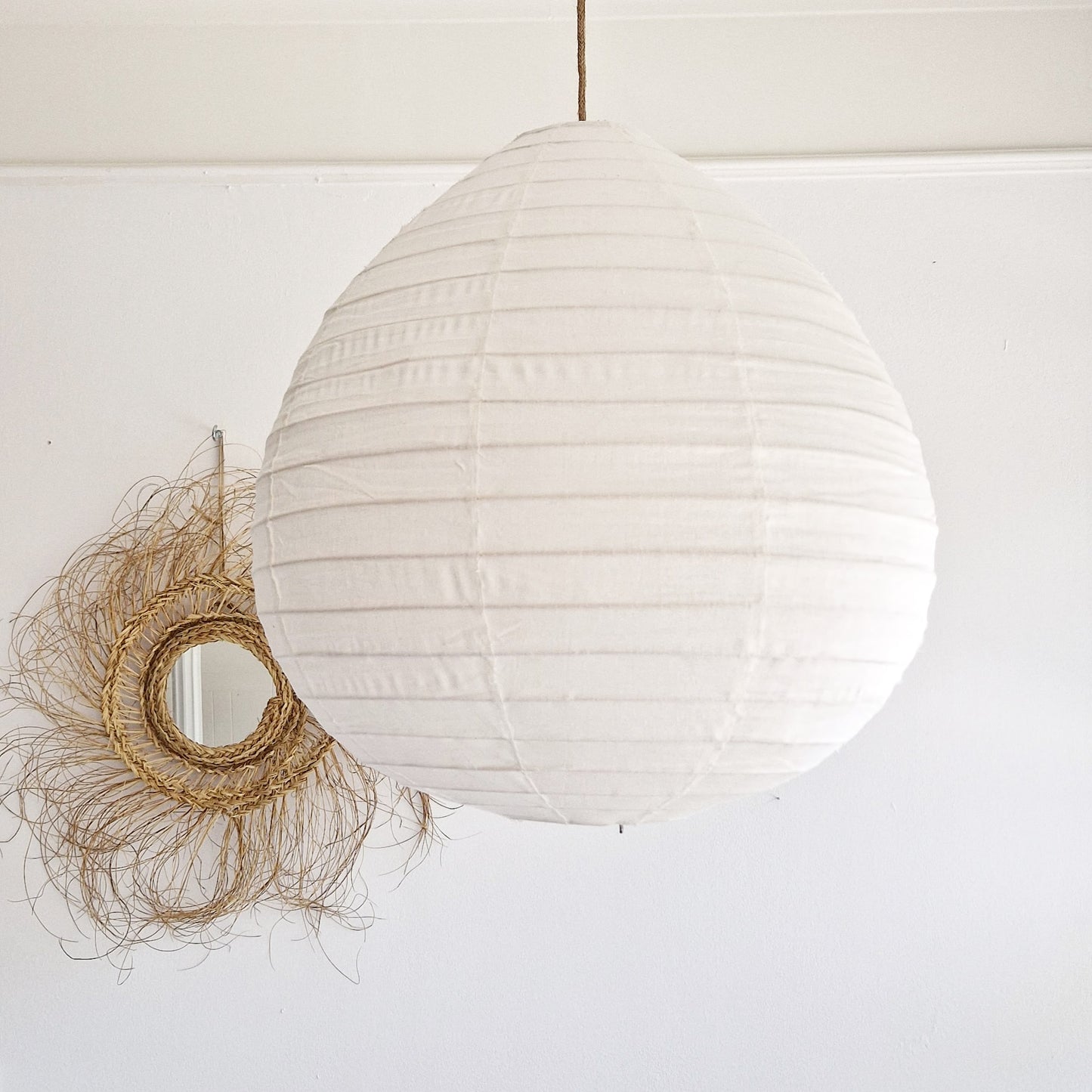 Linen lantern lamp White Large