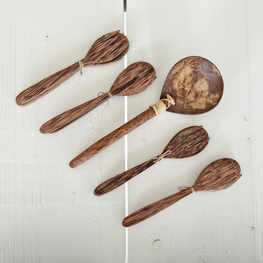 Set of 4x Coconut cutlery spoon and fork + rice spoon