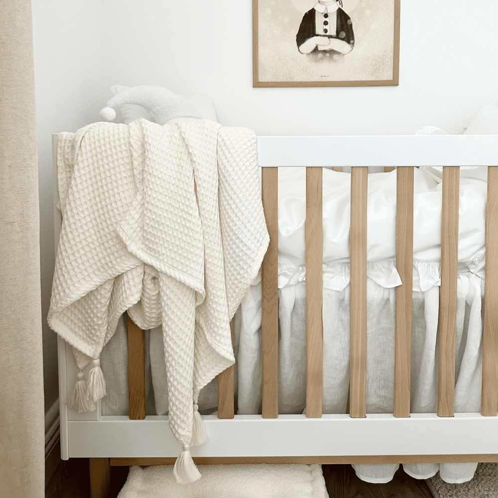 Cotton & Sweets Bamboo waffle blanket with tassels Cream