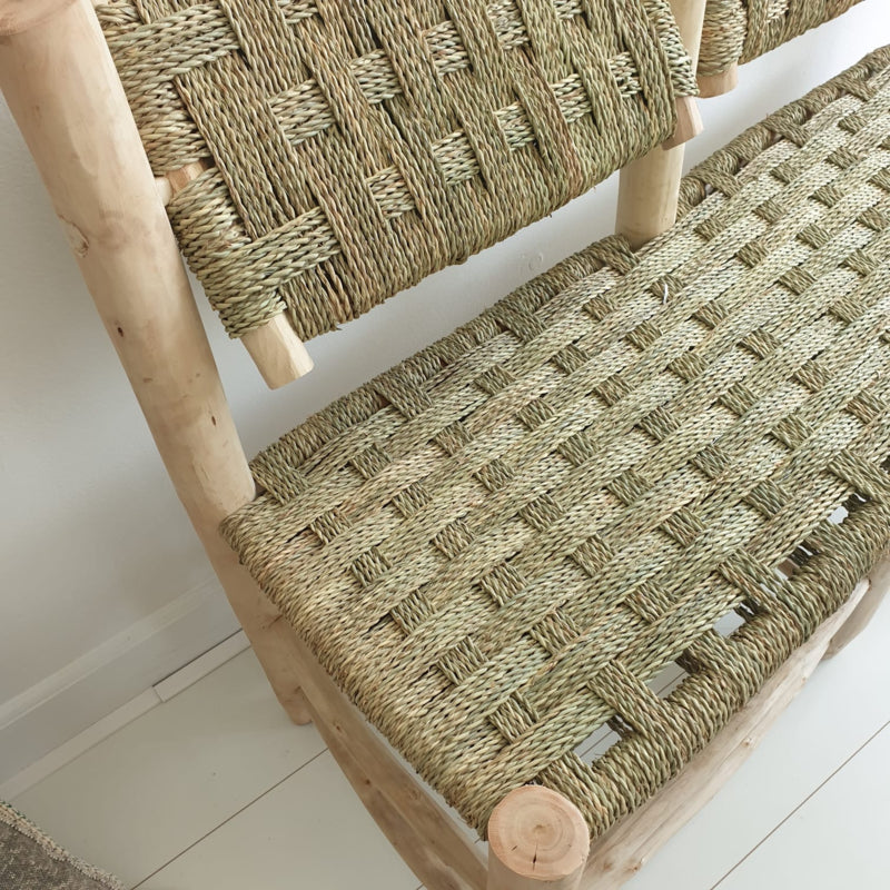 Moroccan seagrass bench with backrest