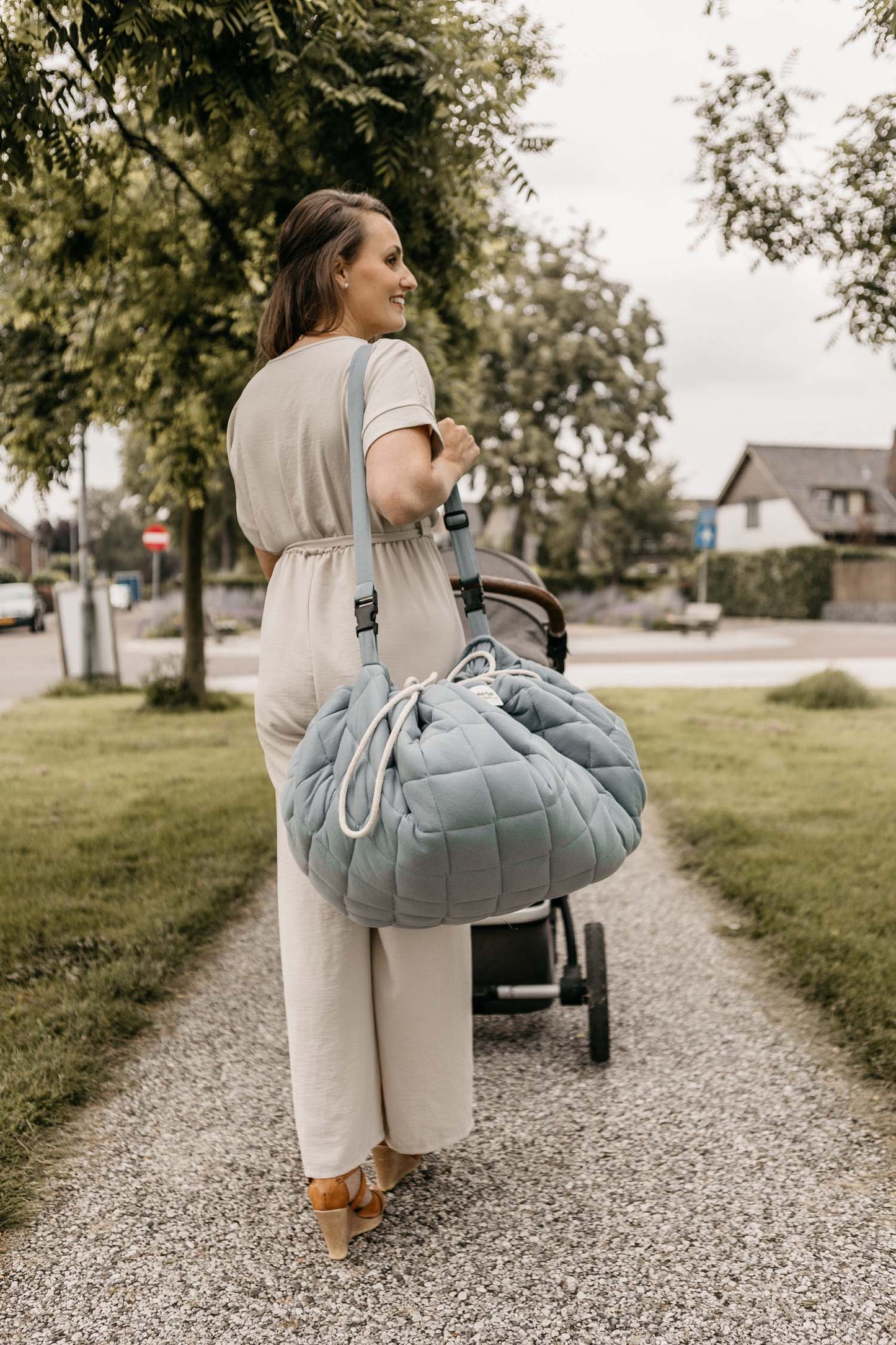 Dusty Blue Organic Babymat/Toy bag/Diaper bag 3-in-1