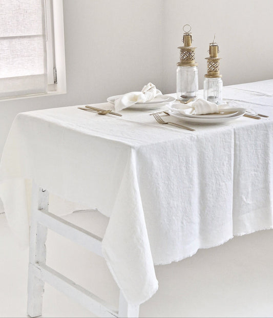 Linen tablecloth Off-White with fringes