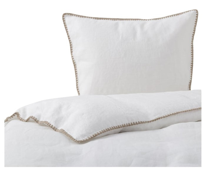 linnen dekbedovertrek en kussensloop Felice wit met sand stitching van Passion for Linen