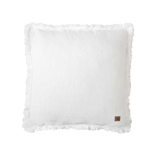 Linen waffle pillow cover with fringes Off-Wite