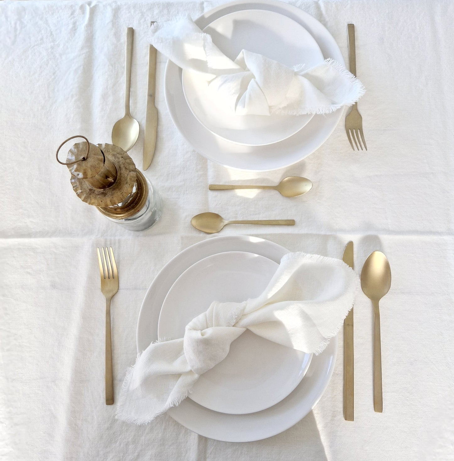 Linen napkins Off-White with fringes set of 2