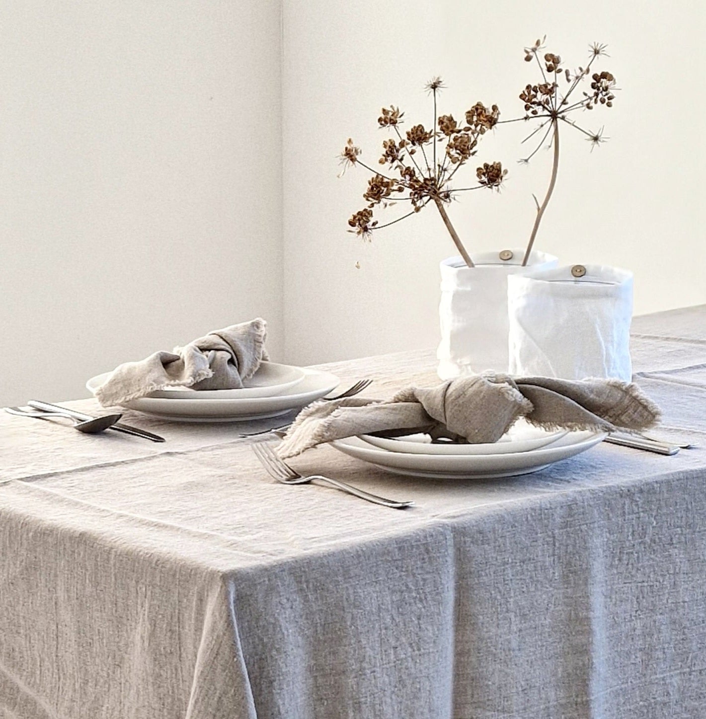 Linen napkins Natural with fringes set of 2