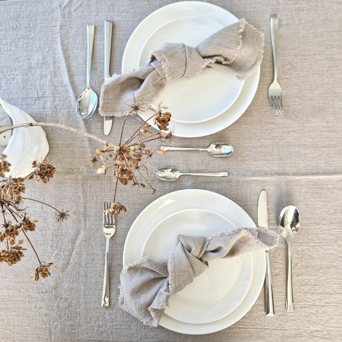 Linen napkins Natural with fringes set of 2